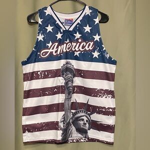 USA Drinking Team Mens Lady Liberty Jersey Patriotic New York W/Beer Holder Sz M